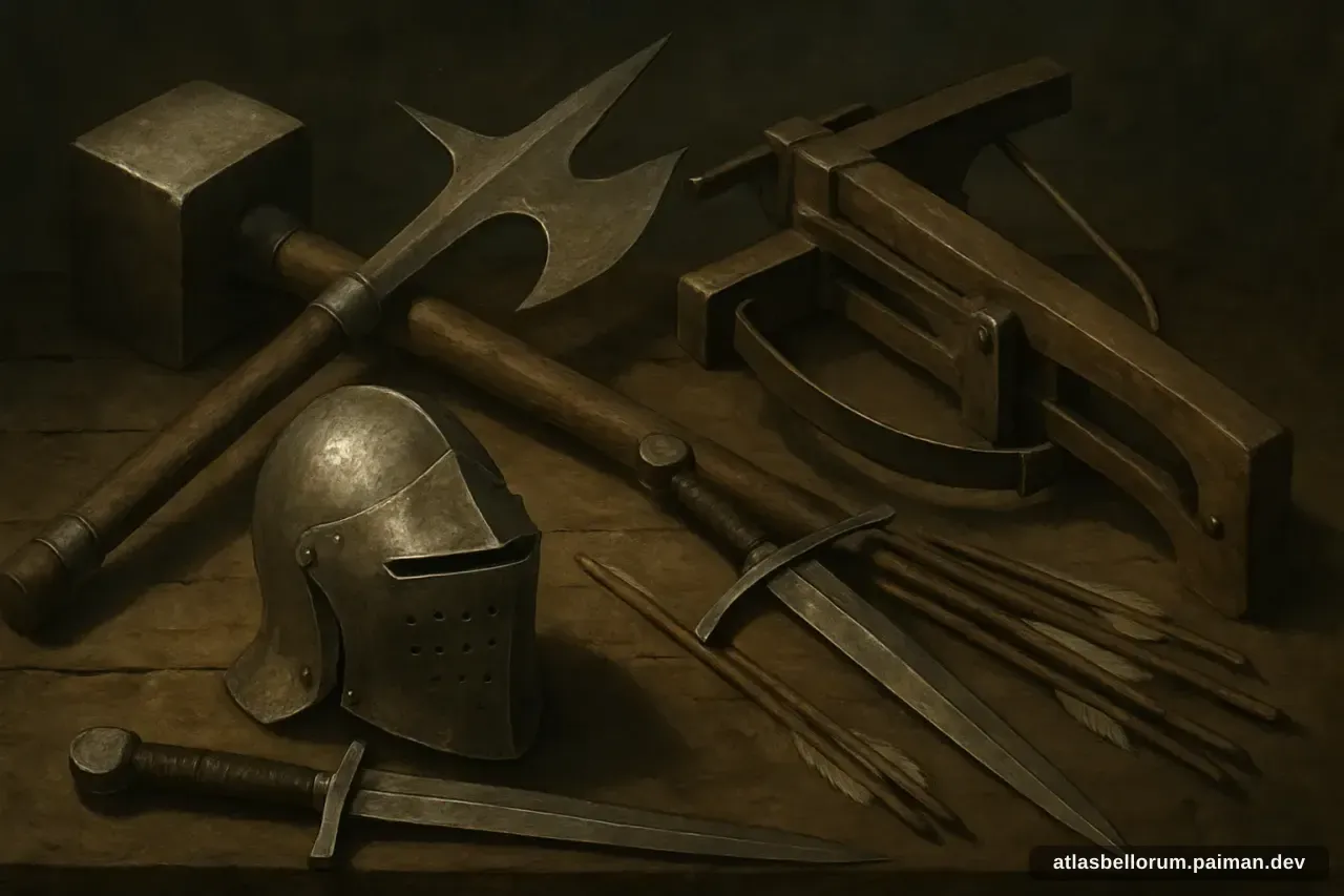 Ilustrasi persenjataan khas era Pertempuran Agincourt.