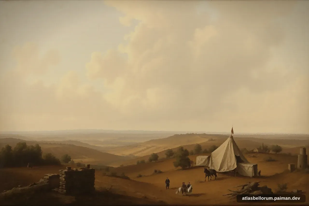 Ilustrasi simbolik Arthur Wellesley, Adipati Wellington ke-1: tenda komando & panji zamannya.