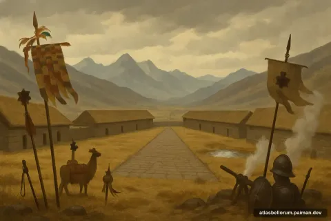 Ilustrasi lanskap medan Penyergapan Cajamarca (Mesiu Awal, 1532 M).