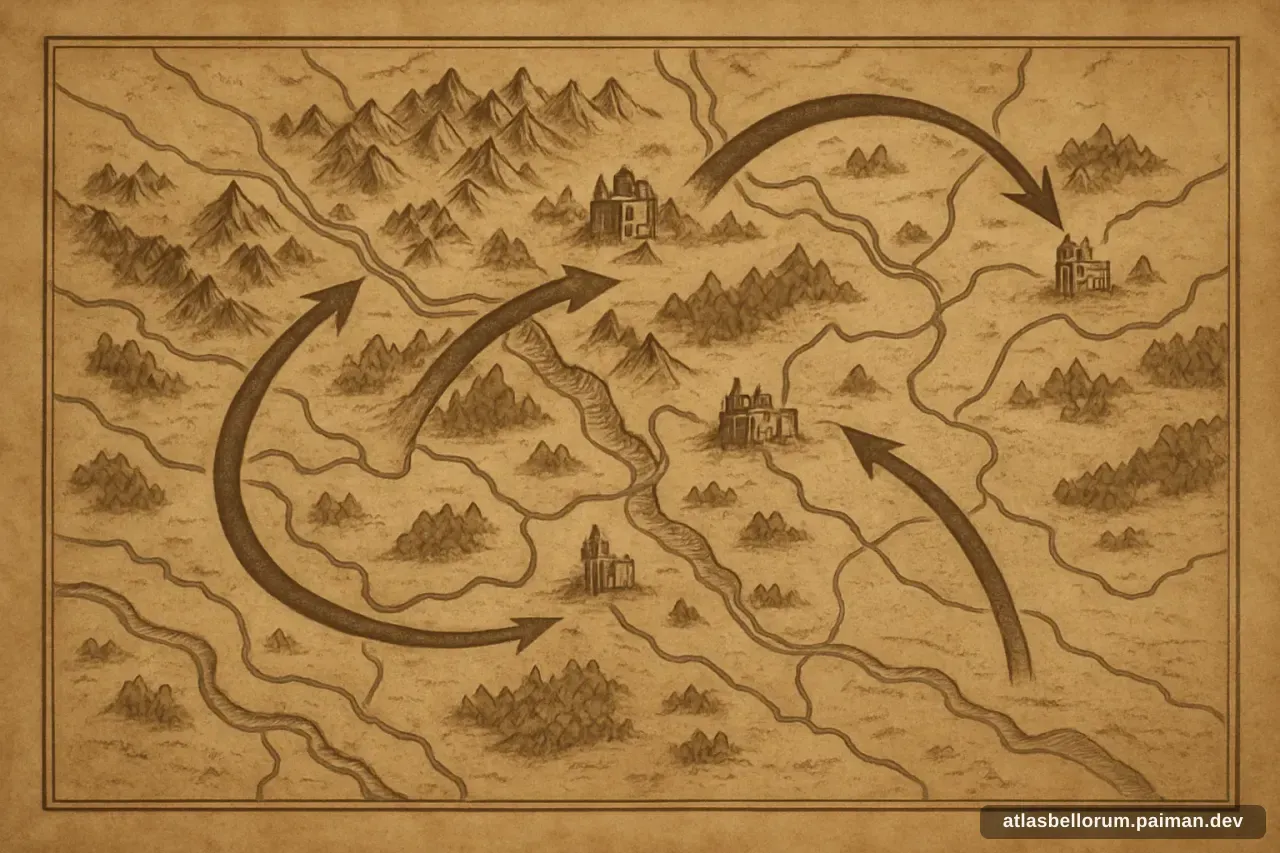 Peta bergaya rute kampanye Darius III.