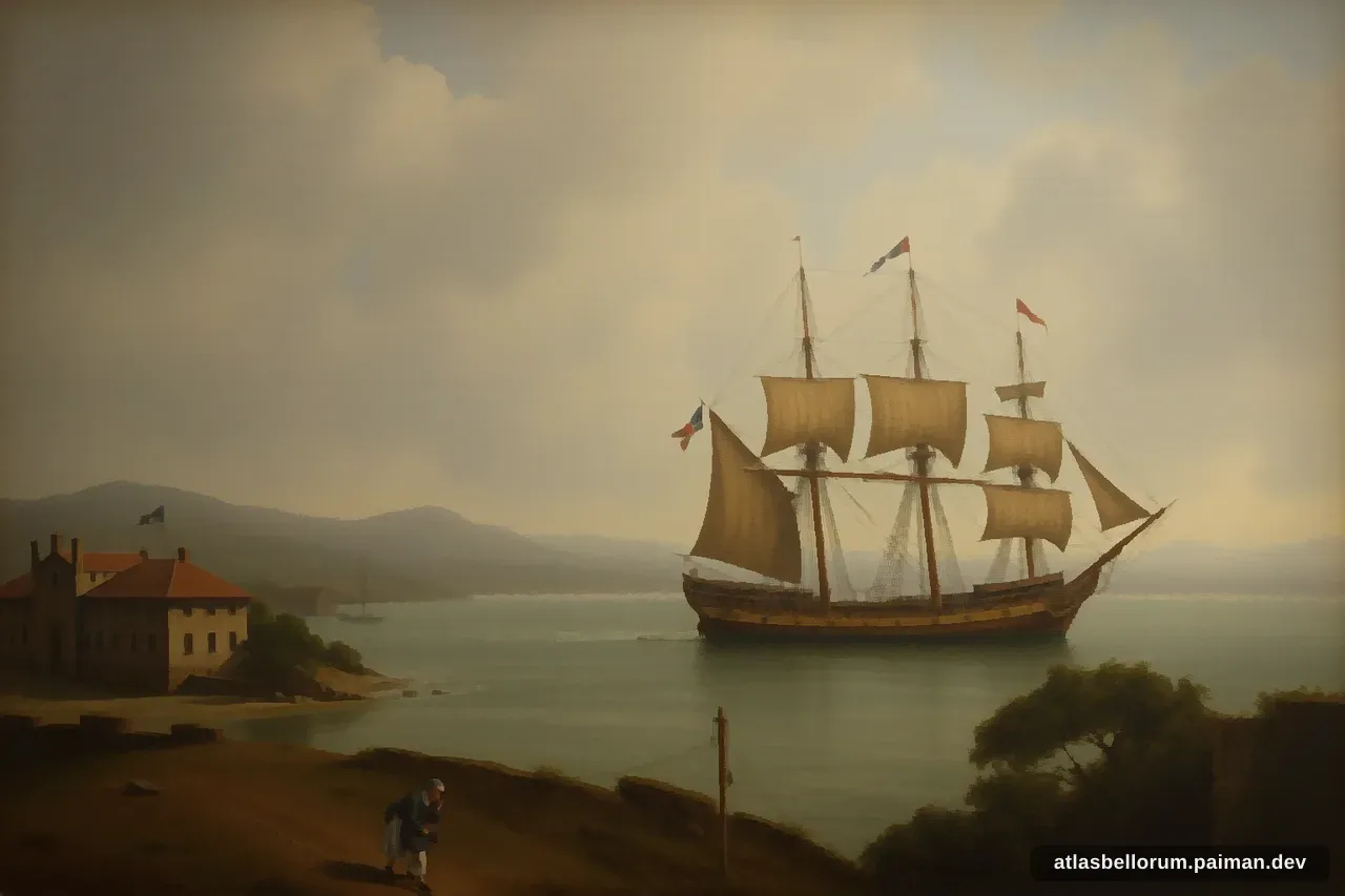 Ilustrasi simbolik Dom Francisco de Almeida: tenda komando & panji zamannya.
