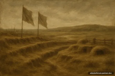 Ilustrasi lanskap medan Pertempuran Gate Pā (Industrialisasi, 1864 M).