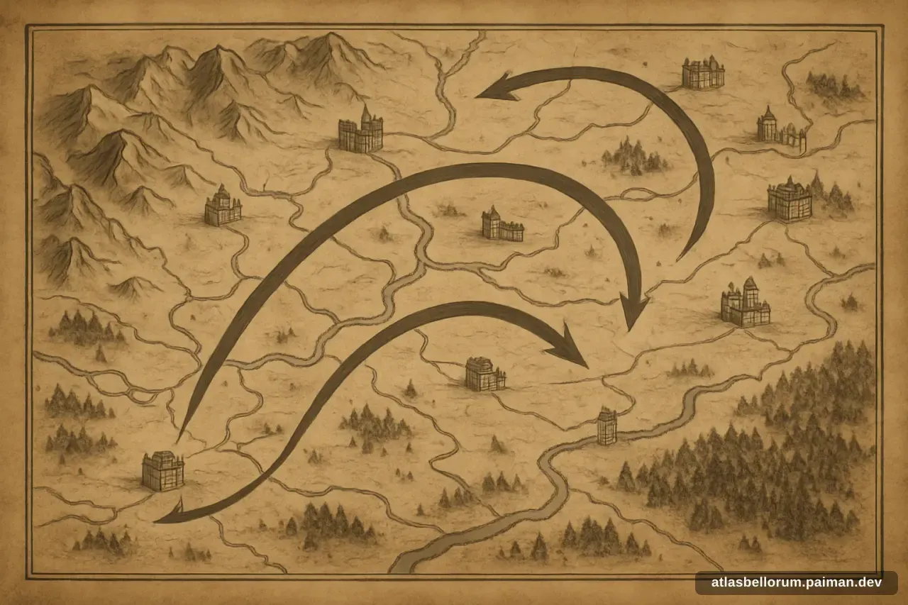 Peta bergaya rute kampanye Genghis Khan (Temüjin).
