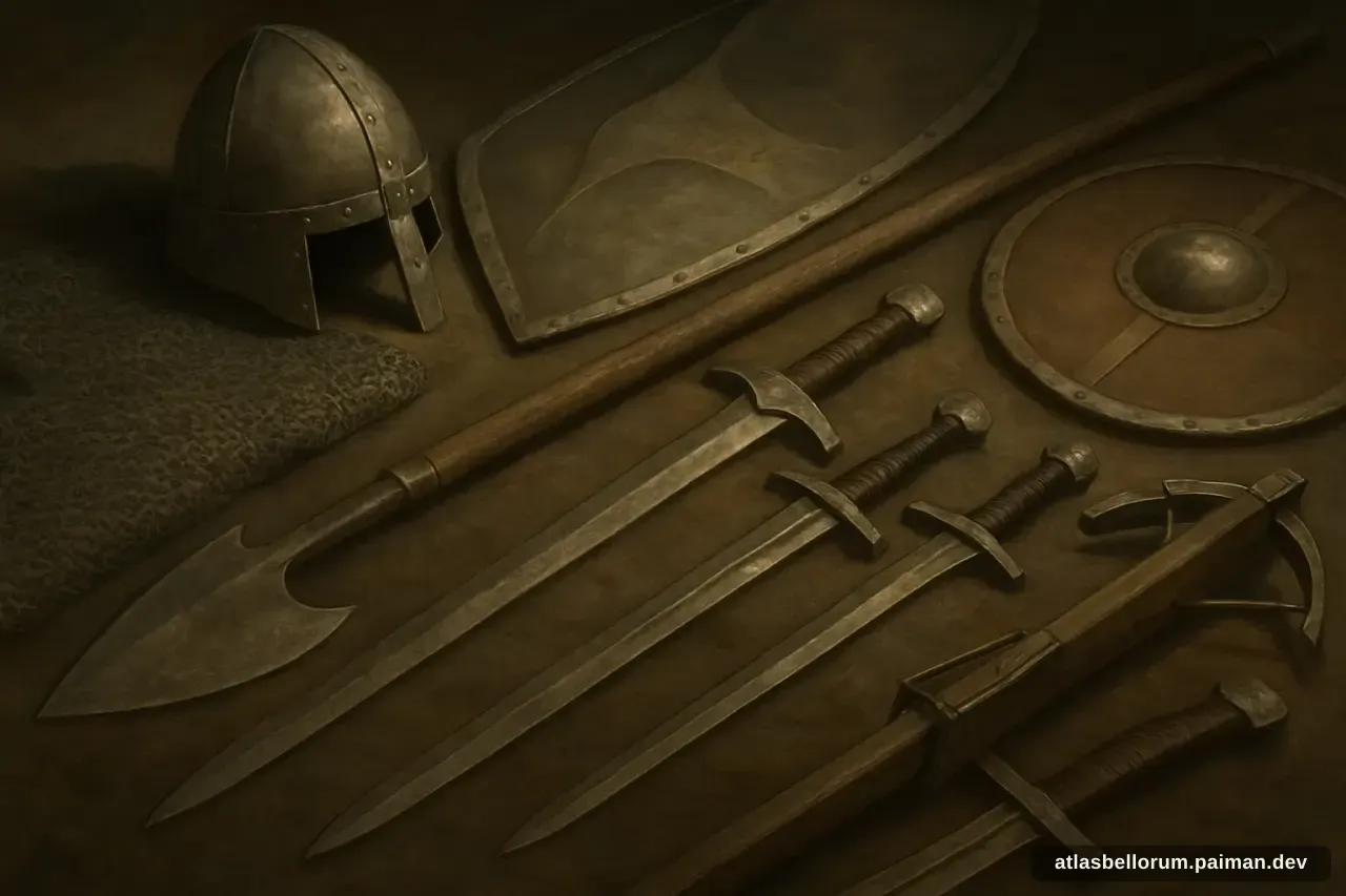Ilustrasi persenjataan khas era Pertempuran Hastings.