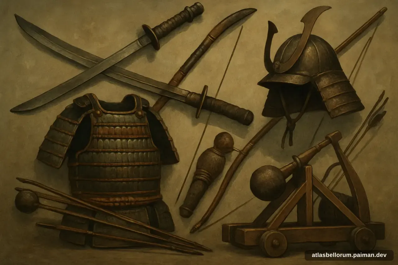 Ilustrasi persenjataan khas era Invasi Mongol ke Jepang.