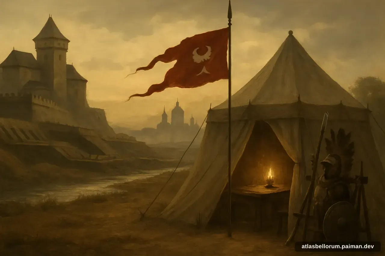 Ilustrasi simbolik Jan III Sobieski: tenda komando & panji zamannya.