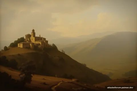 Ilustrasi lanskap medan Pertempuran Las Navas de Tolosa (Abad Pertengahan Tinggi, 1212 M).