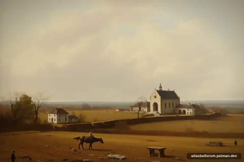 Ilustrasi lanskap medan Pertempuran Marne Pertama (Perang Dunia, 1914 M).