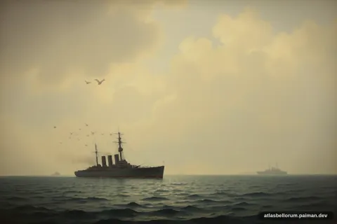 Ilustrasi lanskap medan Pertempuran Midway (Perang Dunia, 1942 M).