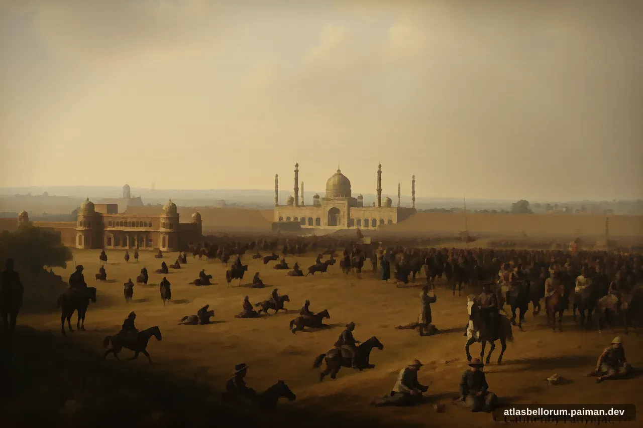 Ilustrasi lanskap medan Pertempuran Panipat Pertama (Mesiu Awal, 1526 M).
