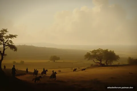 Ilustrasi lanskap medan Pertempuran Panipat Ketiga (Mesiu Awal, 1761 M).