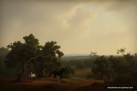 Ilustrasi lanskap medan Pertempuran Plassey (Mesiu Awal, 1757 M).
