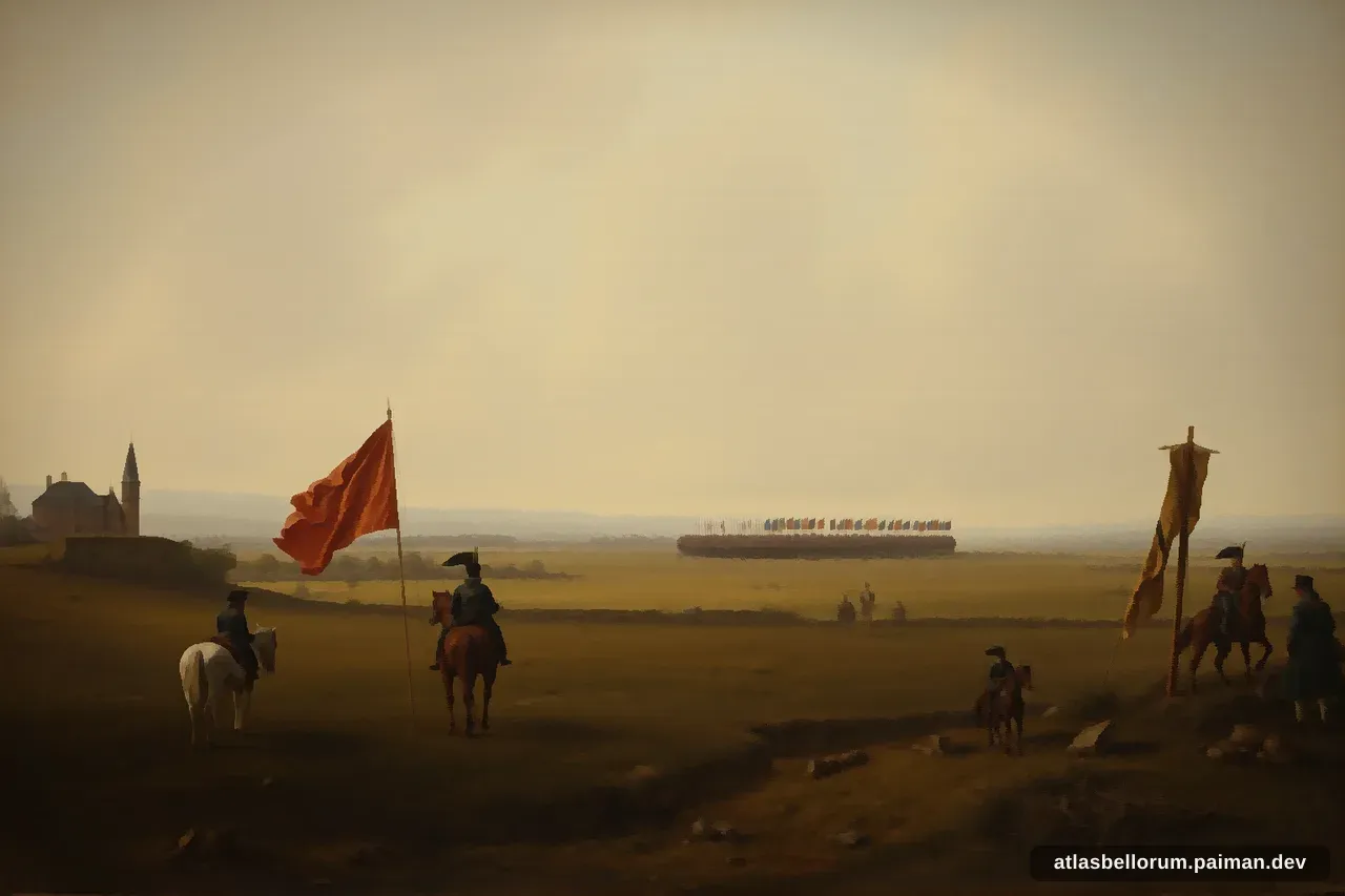 Ilustrasi lanskap medan Pertempuran Poltava (Mesiu Awal, 1709 M).