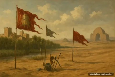 Ilustrasi lanskap medan Pertempuran al-Qadisiyyah (Abad Pertengahan Awal, 636 M).