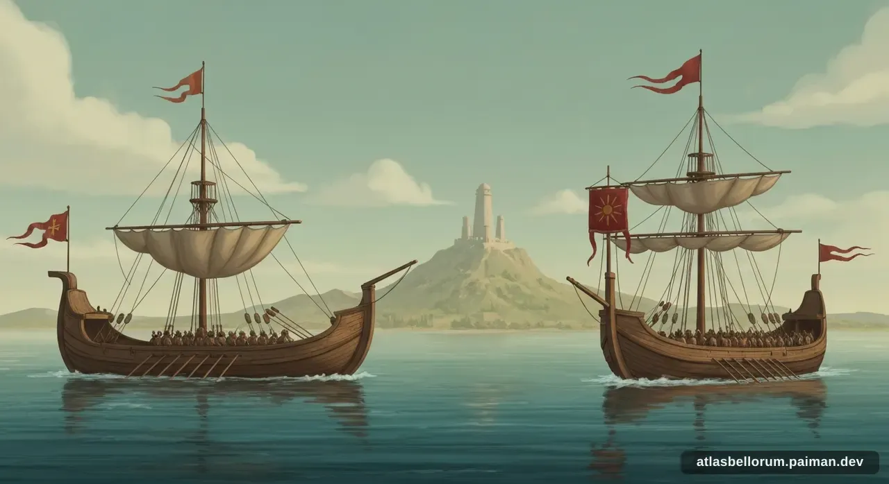 Ilustrasi persenjataan khas era Pertempuran Salamis.
