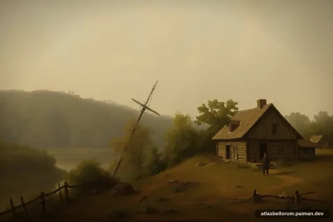 Ilustrasi lanskap medan Pertempuran Saratoga (Revolusi & Napoleon, 1777 M).