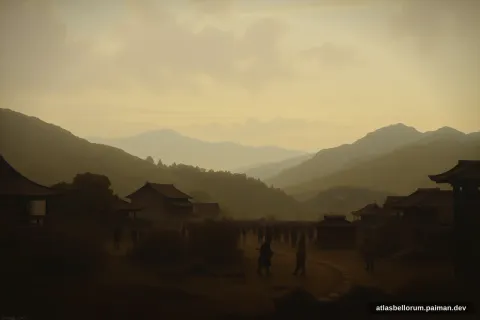 Ilustrasi lanskap medan Pertempuran Sekigahara (Mesiu Awal, 1600 M).