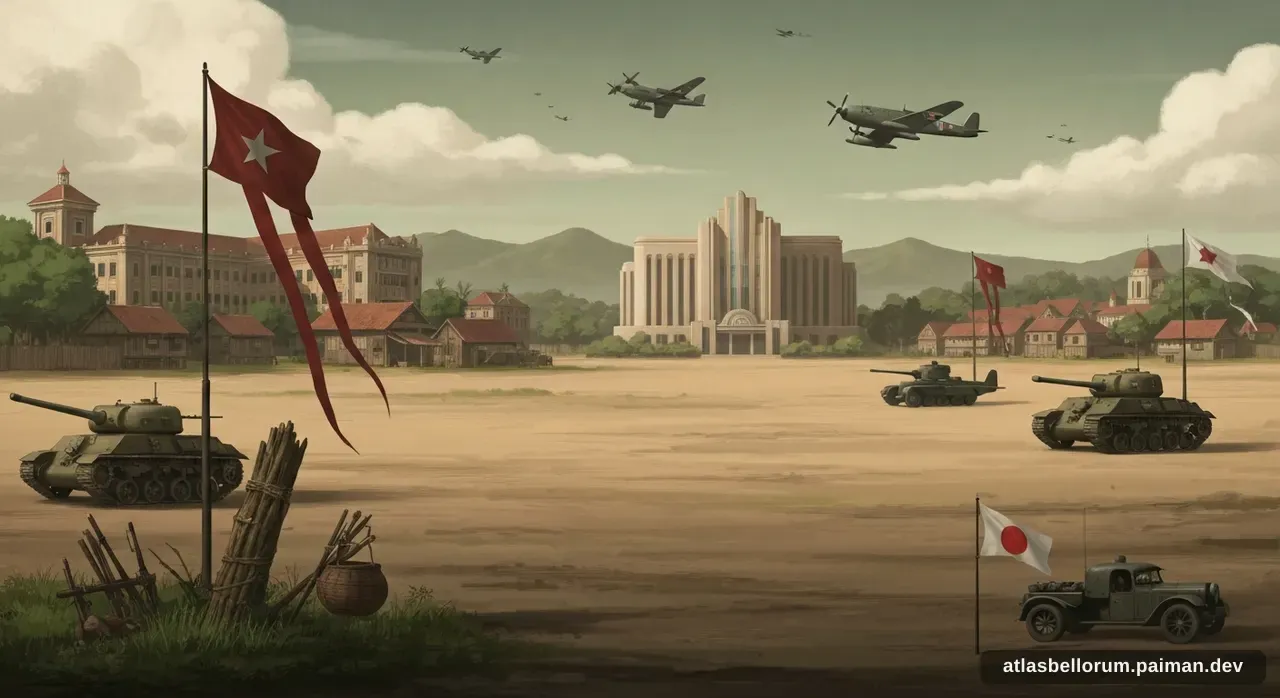 Ilustrasi persenjataan khas era Pertempuran Surabaya.