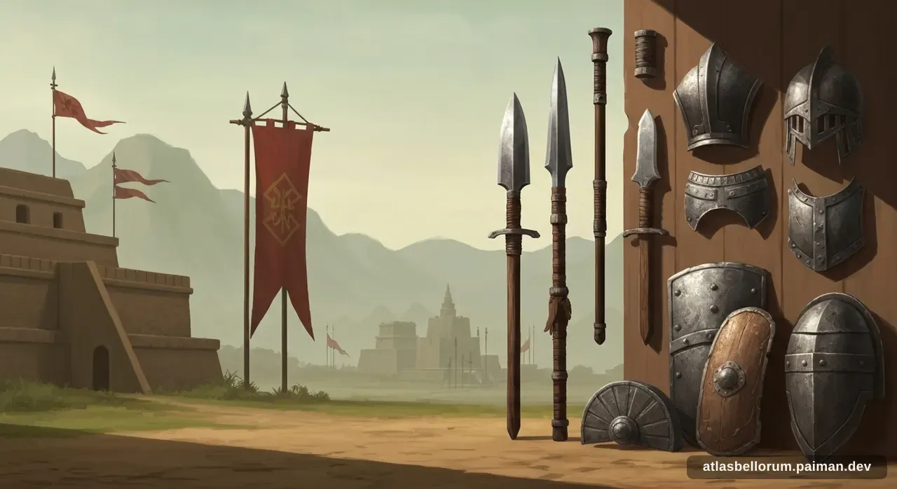 Ilustrasi persenjataan khas era Jatuhnya Tenochtitlan.