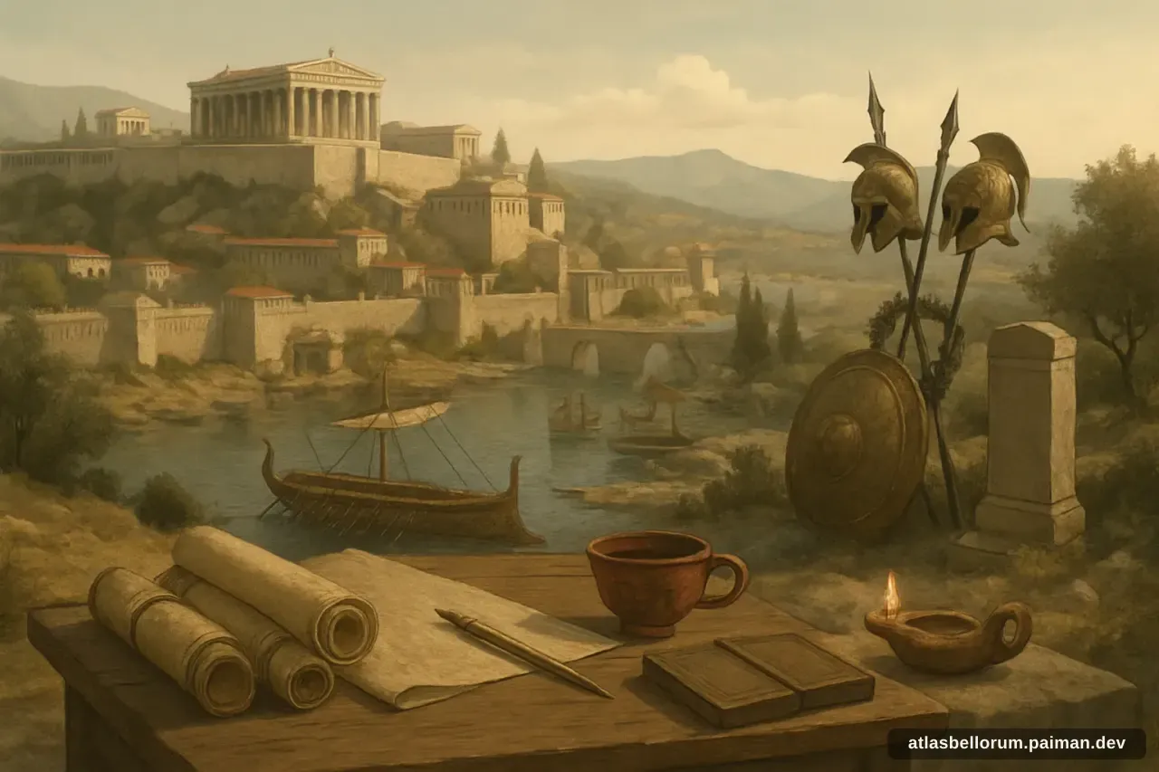 Ilustrasi simbol warisan keilmuan Thucydides.