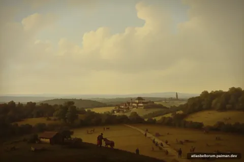 Ilustrasi lanskap medan Pertempuran Tours (Poitiers) (Abad Pertengahan Awal, 732 M).