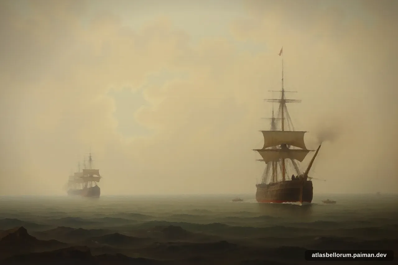Ilustrasi medan pasca-pertempuran dan dampak Pertempuran Selat Tsushima.