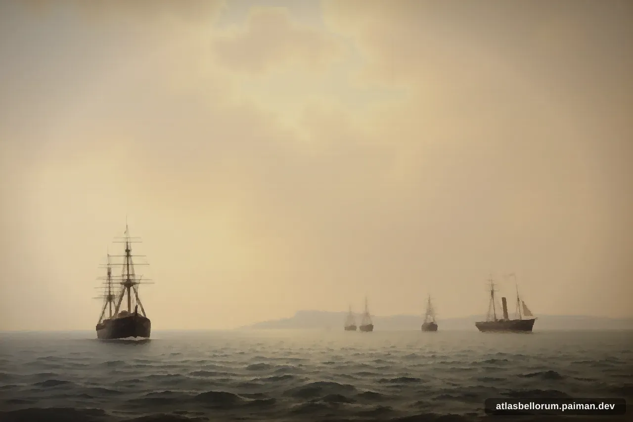 Ilustrasi persenjataan khas era Pertempuran Selat Tsushima.