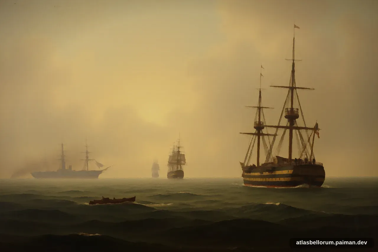 Ilustrasi suasana simbolik terkait Pertempuran Selat Tsushima.